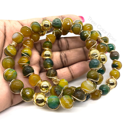 'Yellow and Green Agate' Wire Bangle Set